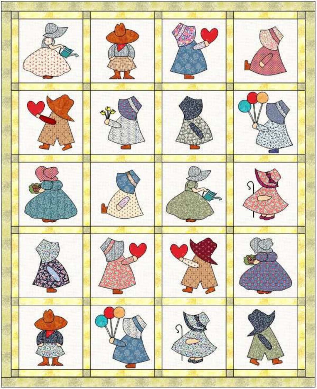 Sunbonnet Sue And Overall Sam Quilt - Digital Pdf Quilt Pattern with regard to Free Printable Dutch Girl Quilt Pattern
