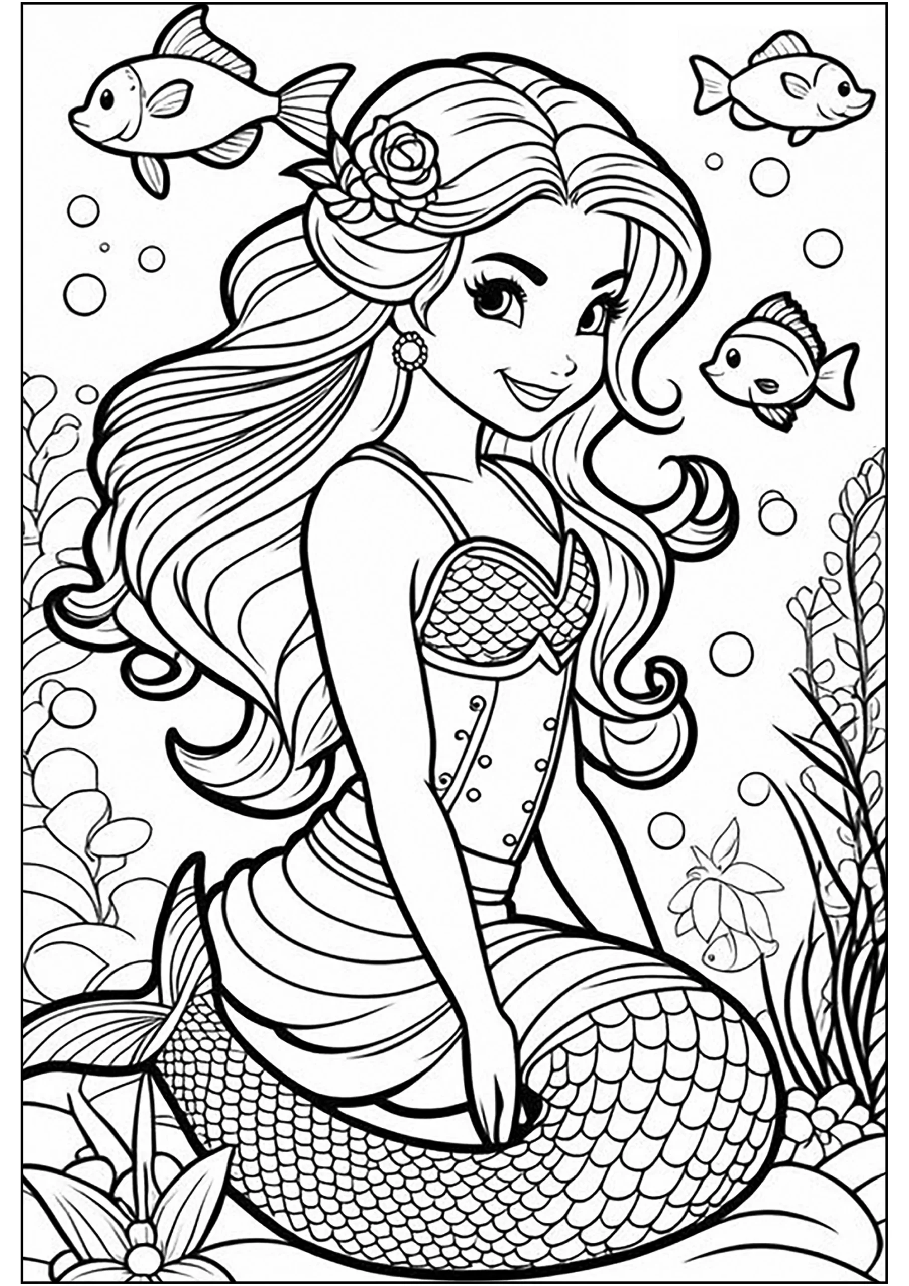 Superb Mermaid And Fish - Mermaid Coloring Pages For Adults within Free Printable Mermaid Coloring Pages For Adults