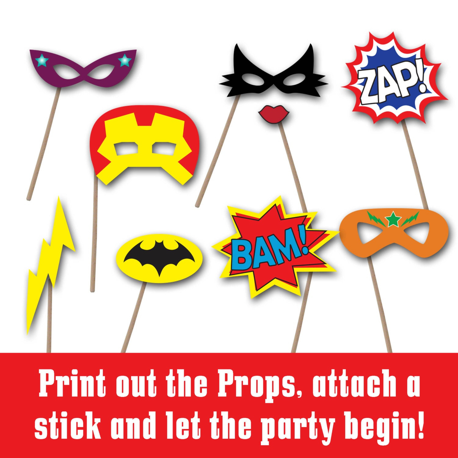 Superhero Photo Booth Props And Decorations Printable Props And regarding Free Superhero Photo Booth Printables