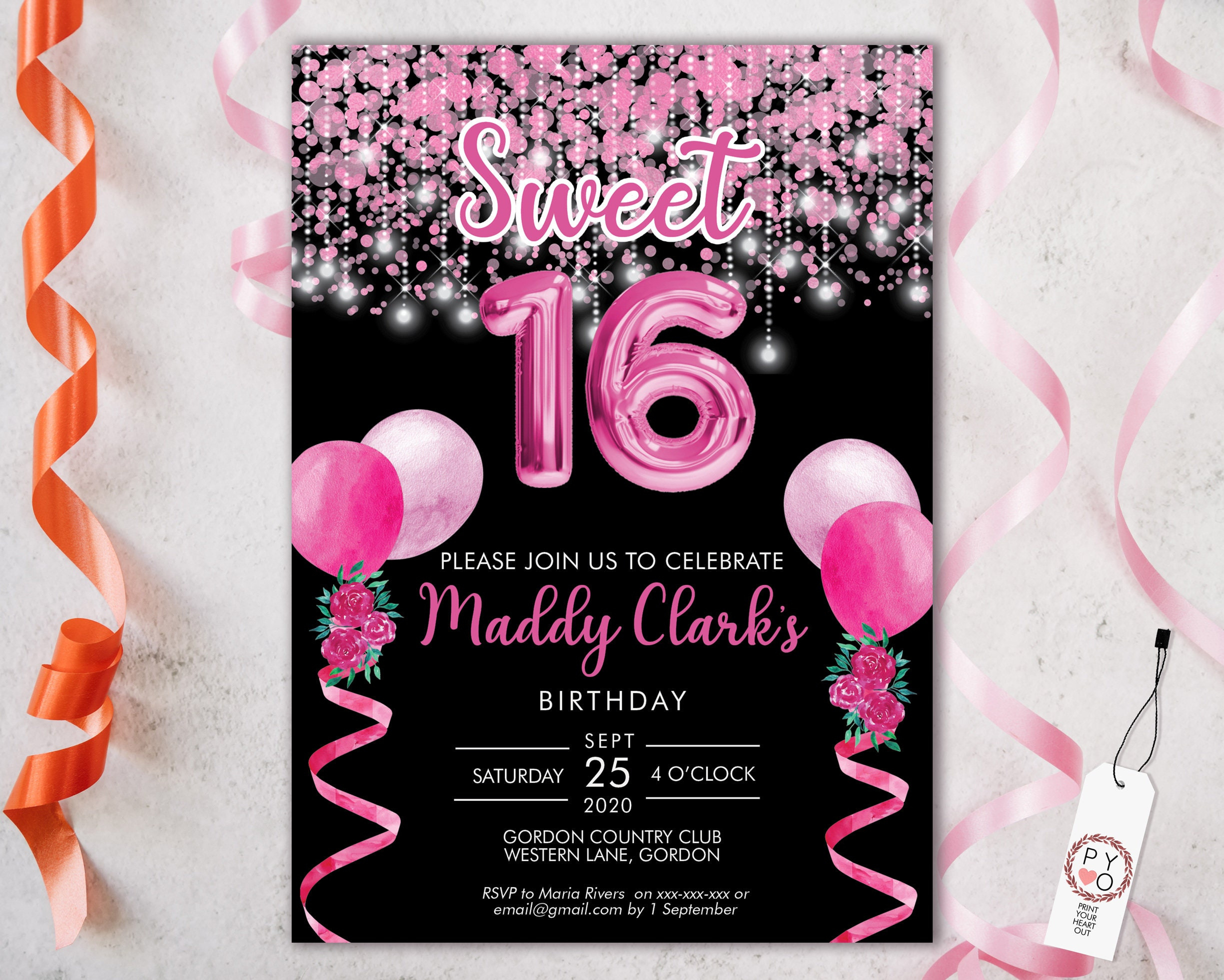 Sweet 16 Invitation Template: Pink Balloons, Editable Printable throughout Free Printable Sweet 16 Birthday Party Invitations