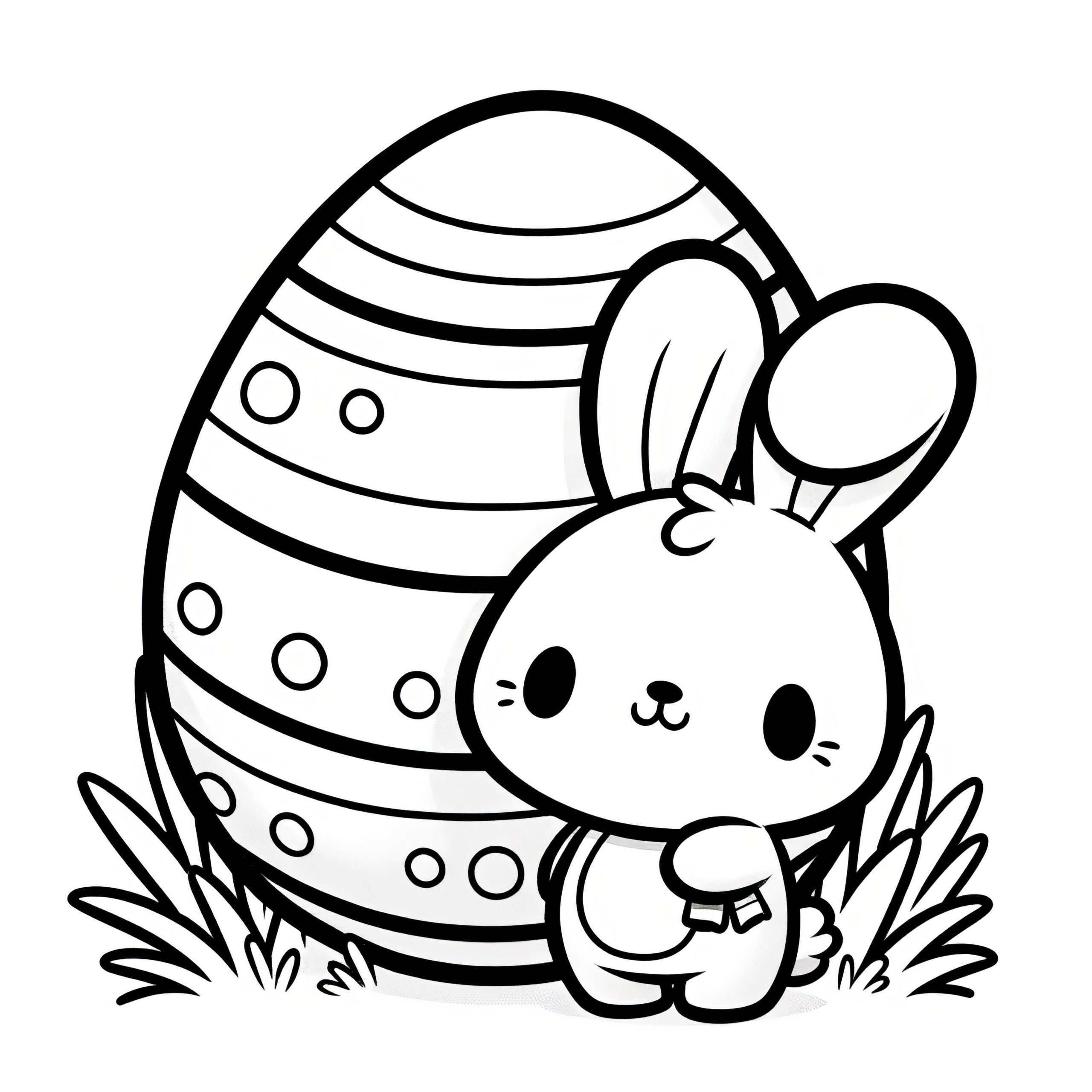 Sweet Easter Bunny With A Huge Easter Egg: Simple Coloring Page (Free) with Free Printable Easter Coloring Pages