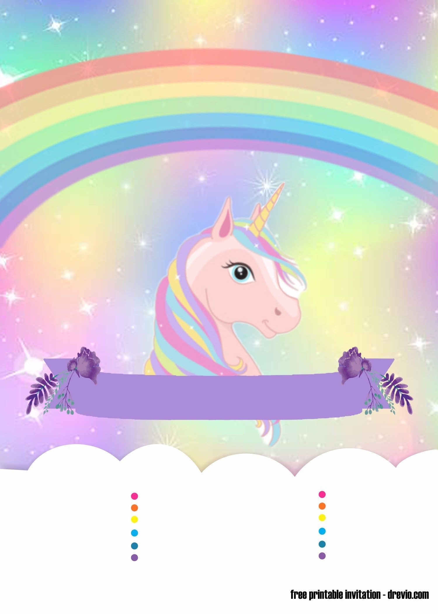 Sweet Party With Rainbow Unicorn Invitation Template – Free intended for Free Printable Rainbow Unicorn Invitations