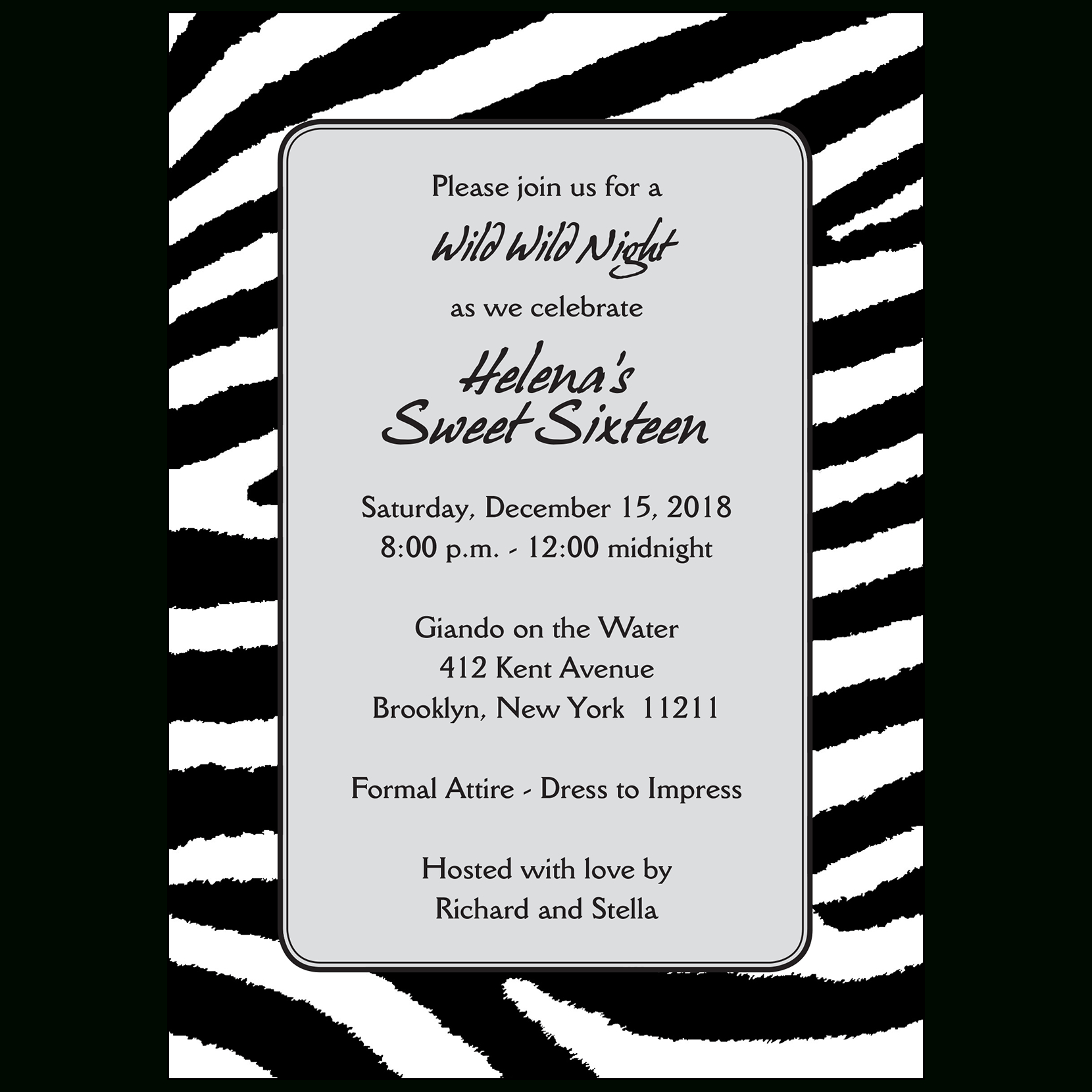Sweet Sixteen Invitation, Style Sw16-71 ⋆ Ipv Studio for Zebra Print Party Invitations Printable Free