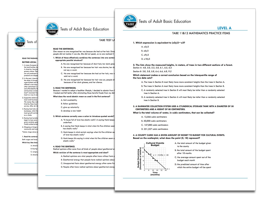 Tabe 11&12 Sample Practice Items | Tabetest with regard to Tabe Practice Test Free Printable