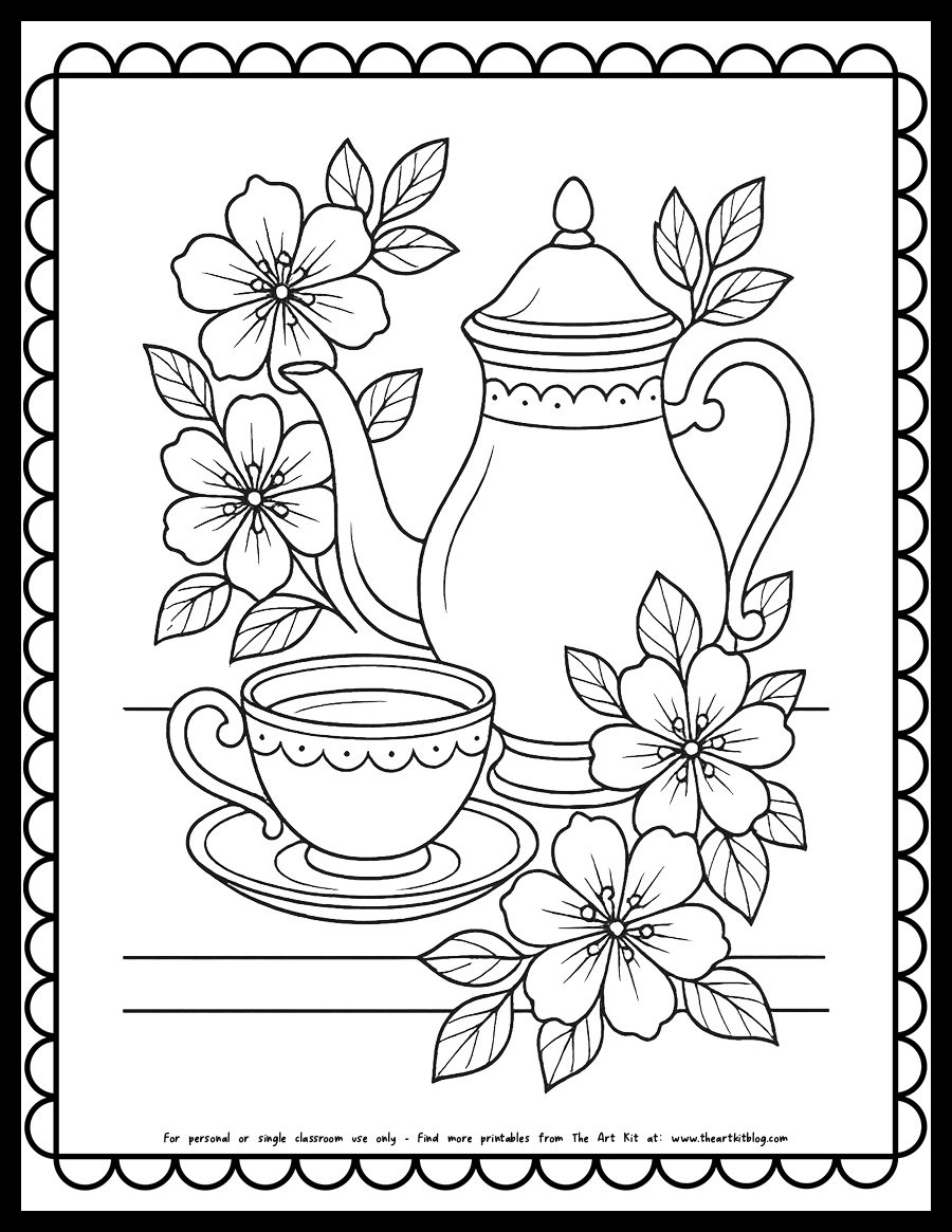 Tea Party Coloring Page - Free Printables! - The Art Kit pertaining to Free Tea Party Printables