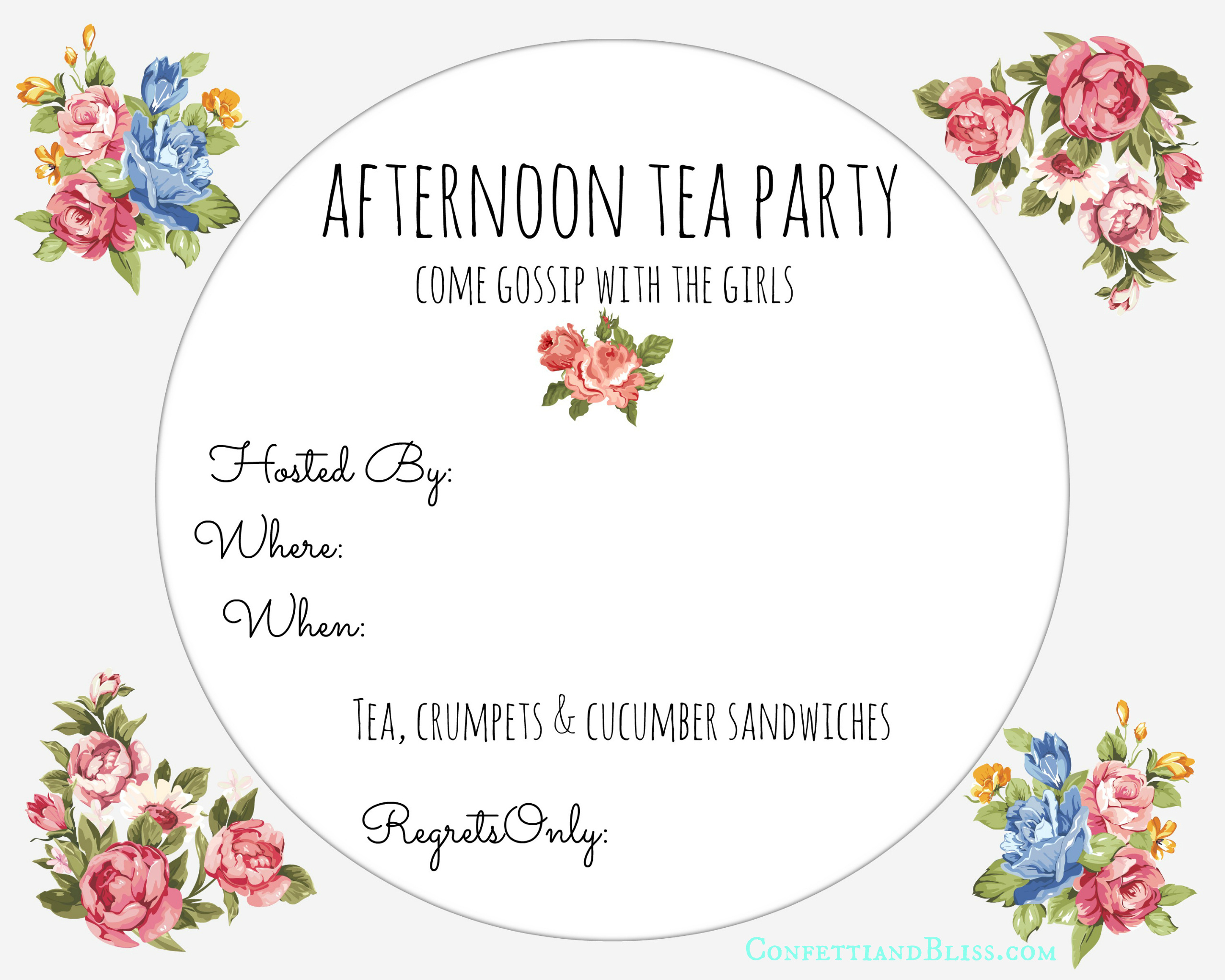 Tea Party Invite Printable - Confetti And Bliss within Free Tea Party Printables