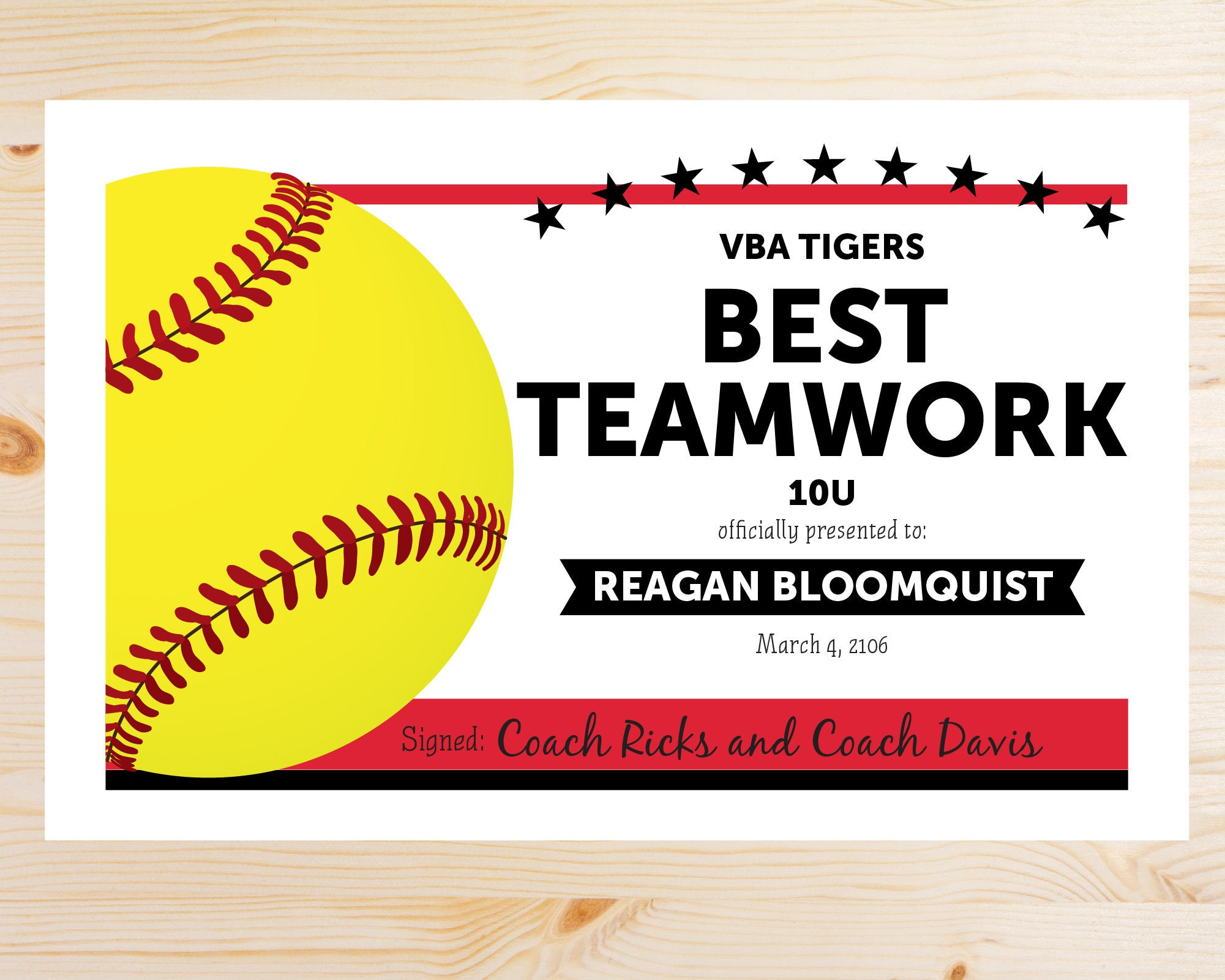Team Colors Softball Award Certificates Instant Download Printable regarding Free Printable Softball Award Certificates