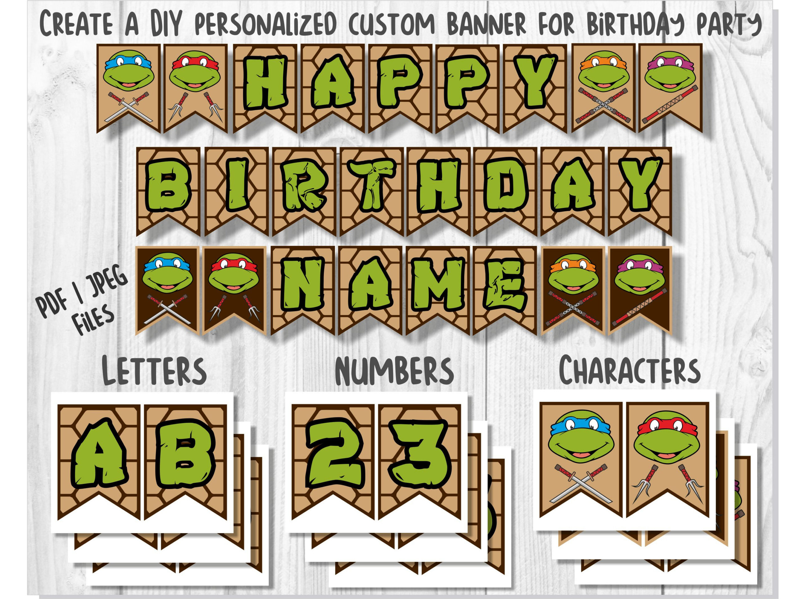 Teenage Mutant Ninja Turtles Printable Birthday Banner Pdf with regard to Free Printable Ninja Turtle Birthday Banner