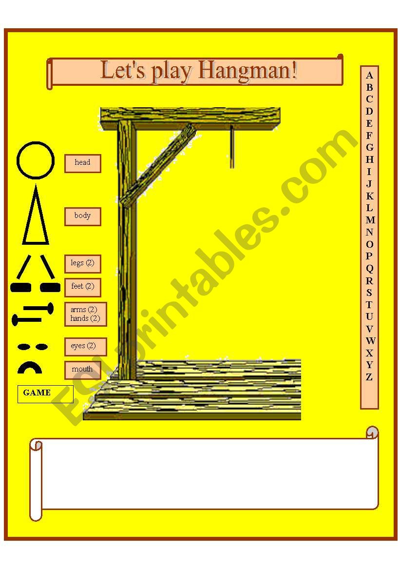 Template For The Game &amp;quot;Hangman&amp;quot; - Esl Worksheetdouglas with regard to Free Printable Hangman Game