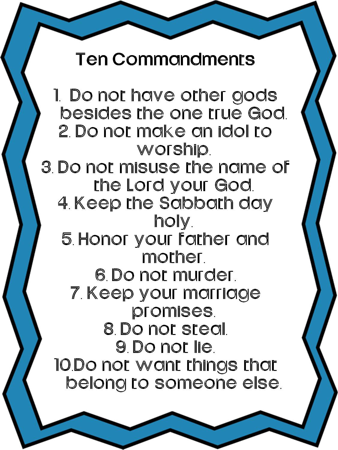 Ten Commandments For Kids- Simple 10 Commandments Printable in Free Catholic Ten Commandments Printable