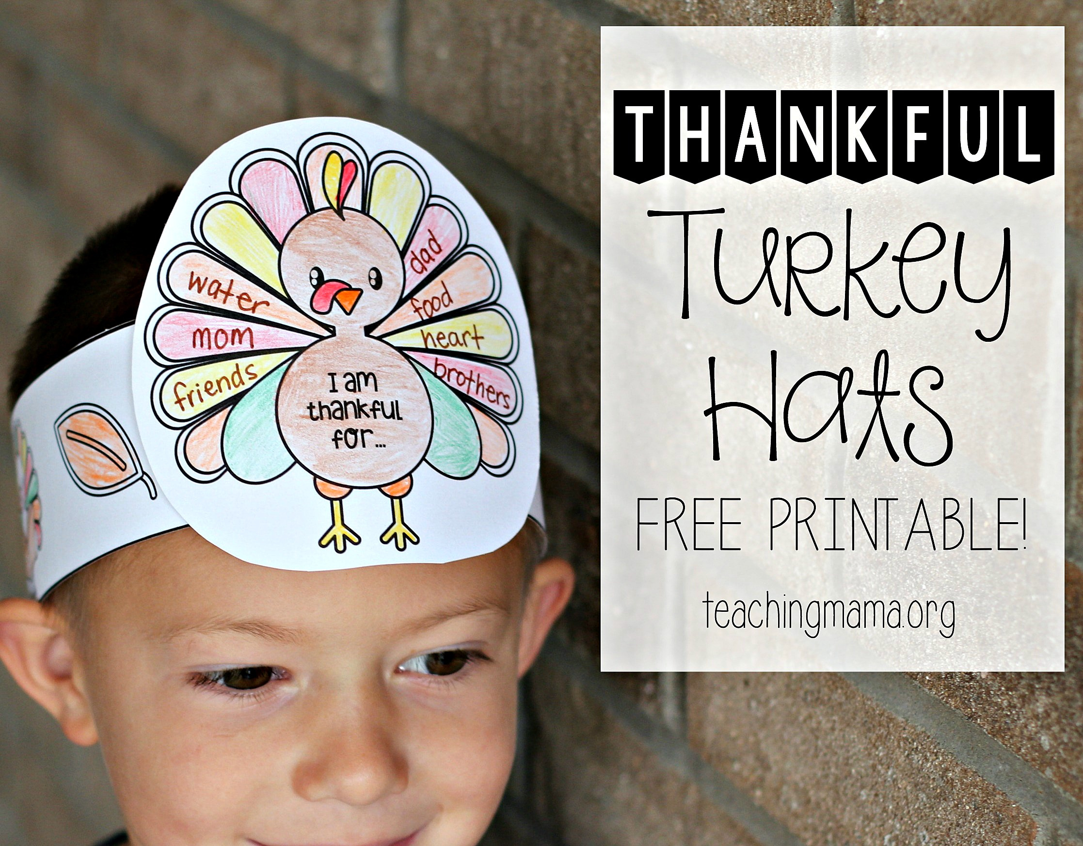 Thankful Turkey Hats in Free Printable Thanksgiving Hats