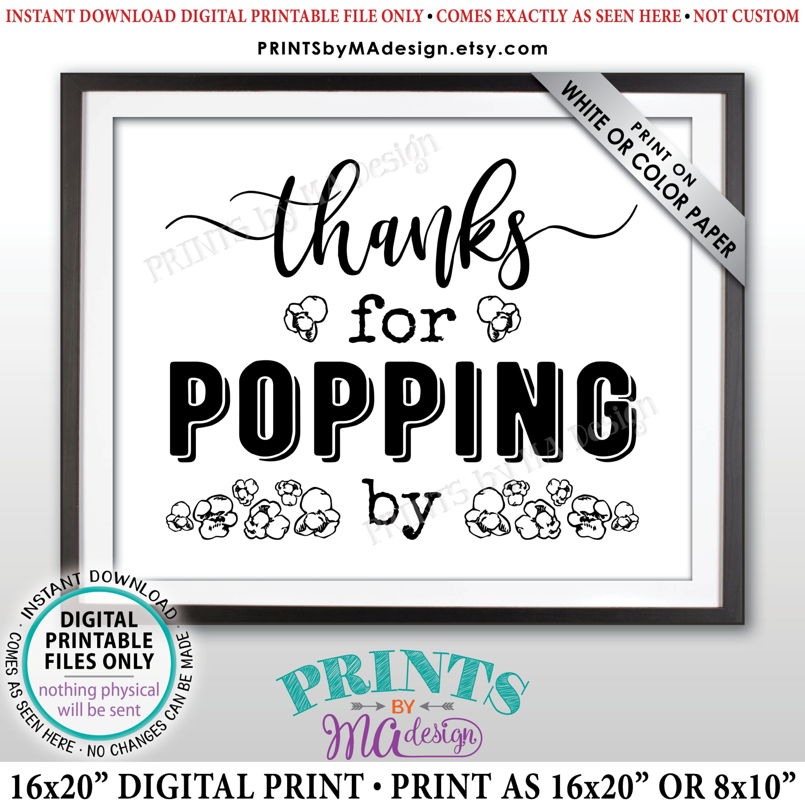 Thanks For Poppingpopcorn Sign, Popcorn Bar, Printable regarding Thanks For Popping By Free Printable