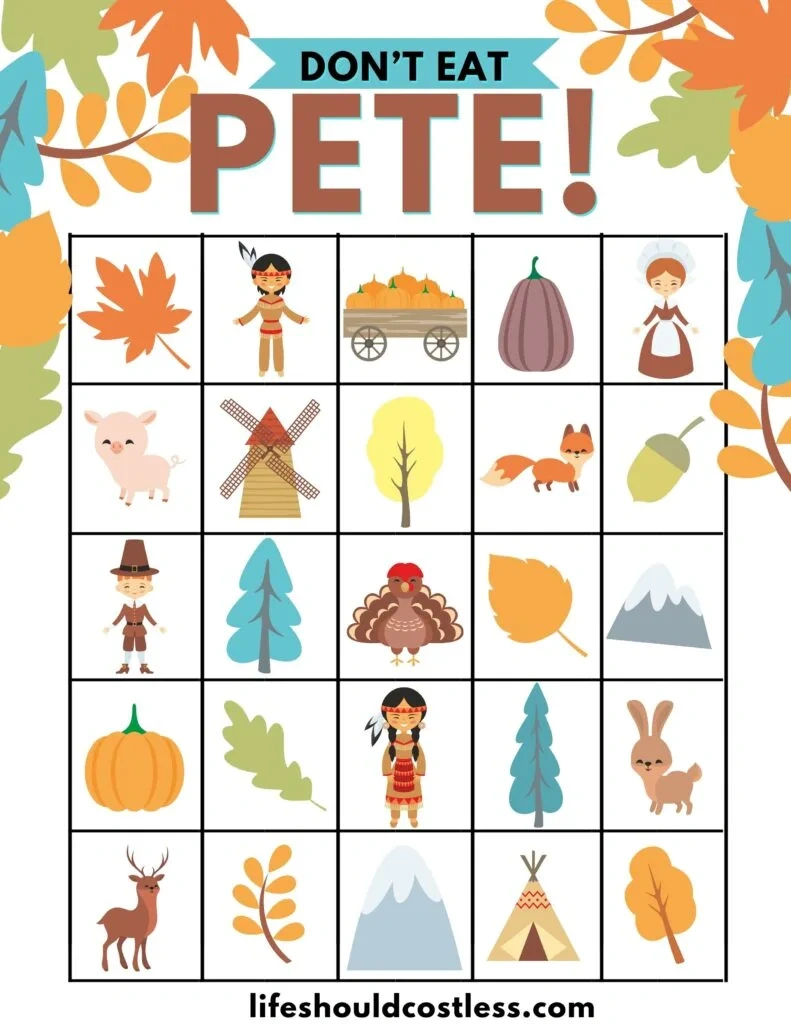 Thanksgiving Don'T Eat Pete Gameboard (Free Printable Pdf Template for Don T Eat Pete Free Printable