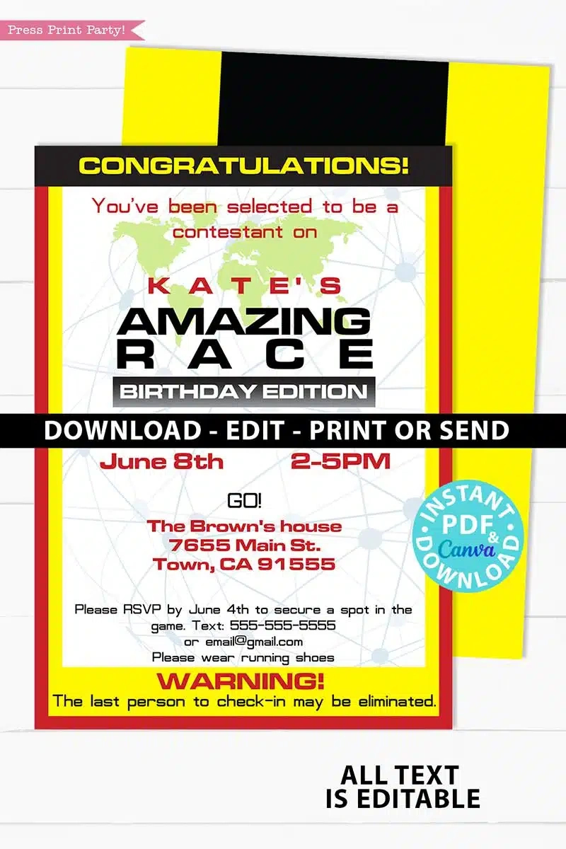 The Amazing Race Clue Cards &amp;amp; Invitation Printable pertaining to Free Printable Amazing Race Invitations