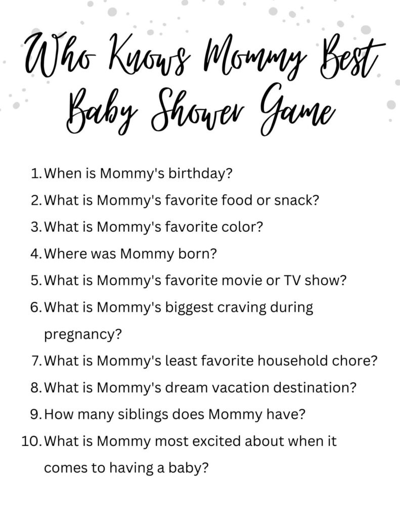 The Best Printable Baby Shower Games (For Free) with Who Knows Mommy Best Free Printable