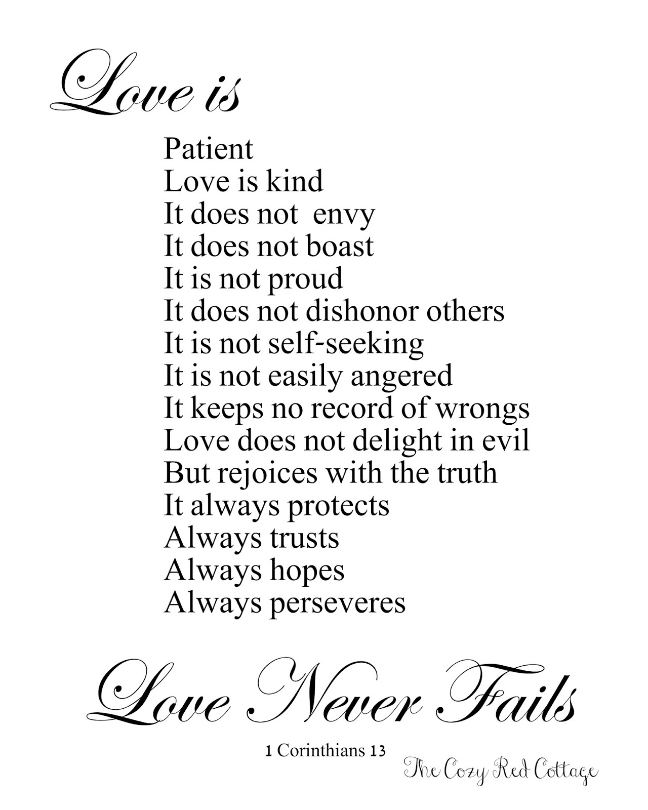 The Cozy Red Cottage: Love Is Patient. Love Is Kind. Free Printable regarding Love Is Patient Free Printable