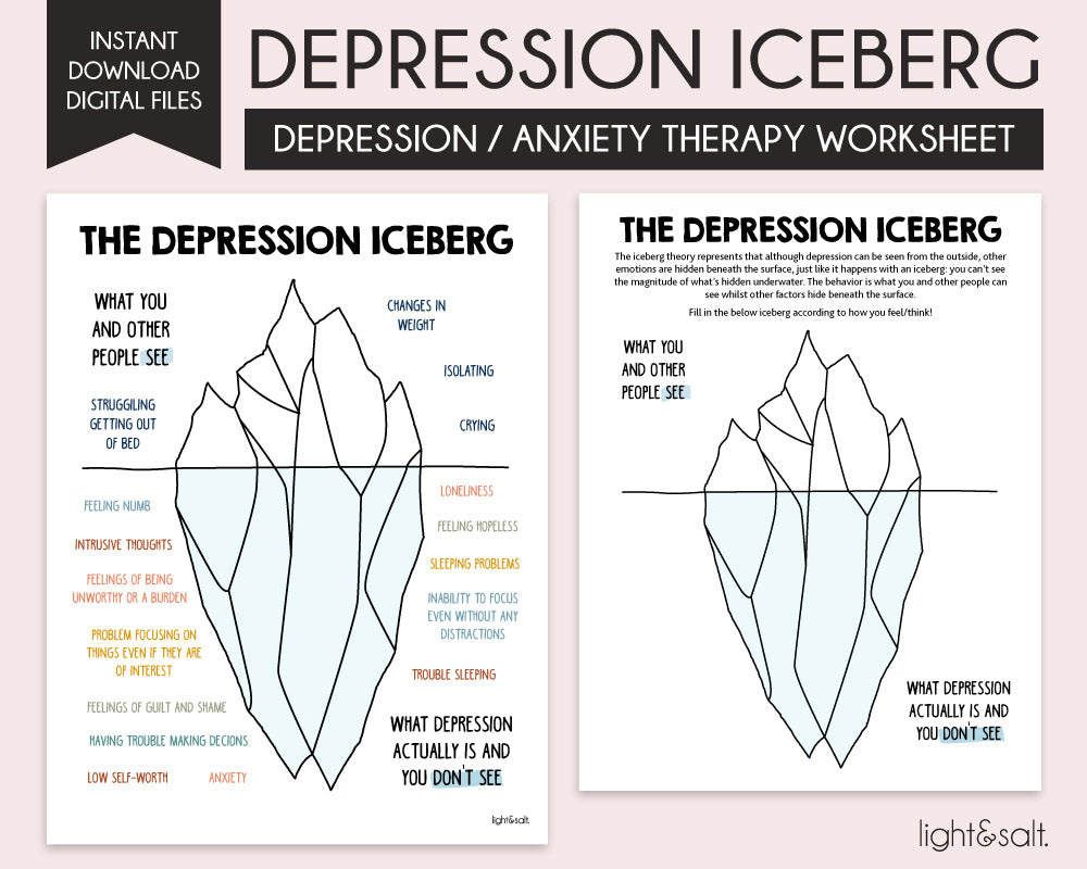 The Depression Iceberg Worksheets – Lightandsaltdesign regarding Free Printable Worksheets On Depression