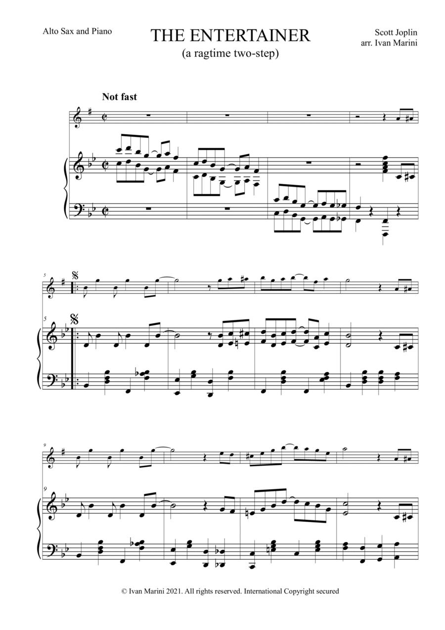 The Entertainer (A Ragtime Two-Step) - Easy Version For Alto Sax pertaining to Free Printable Sheet Music For The Entertainer