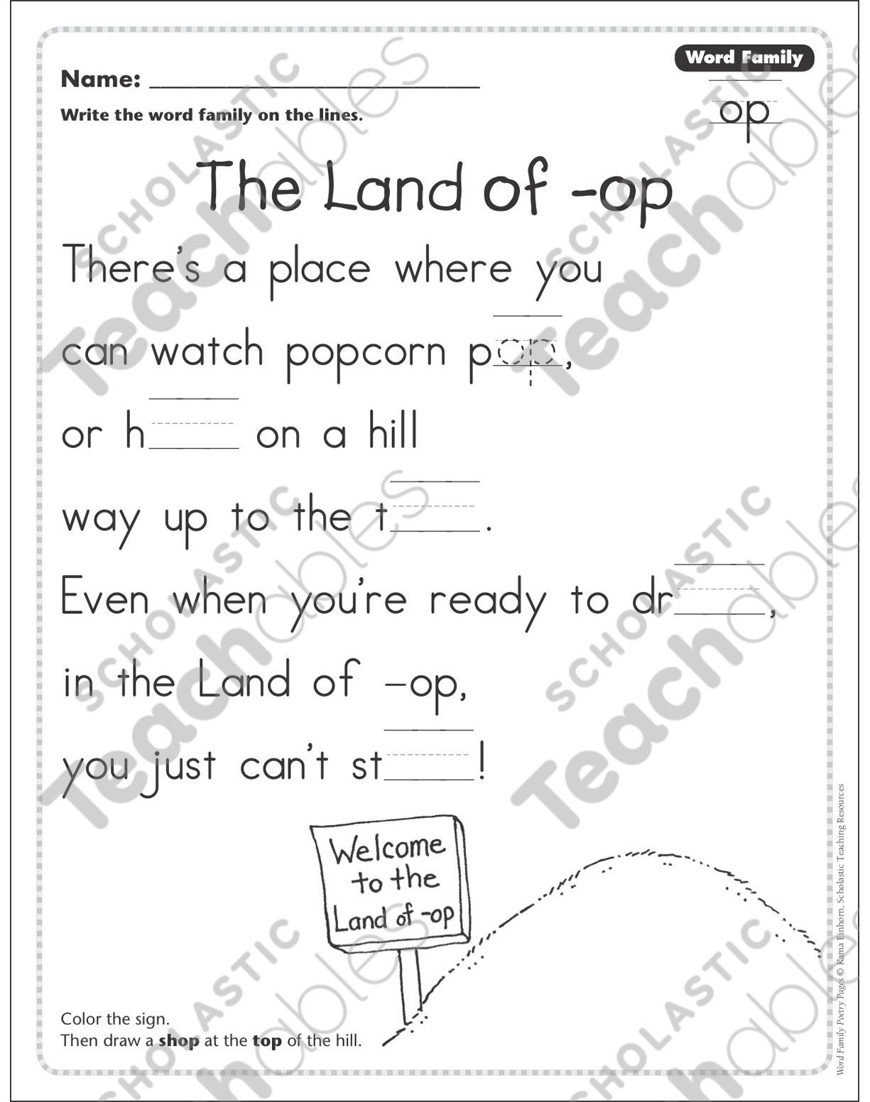 The Land Of -Op (Word Family -Op): Word Family Poetry Page intended for Free Printable Word Family Poems