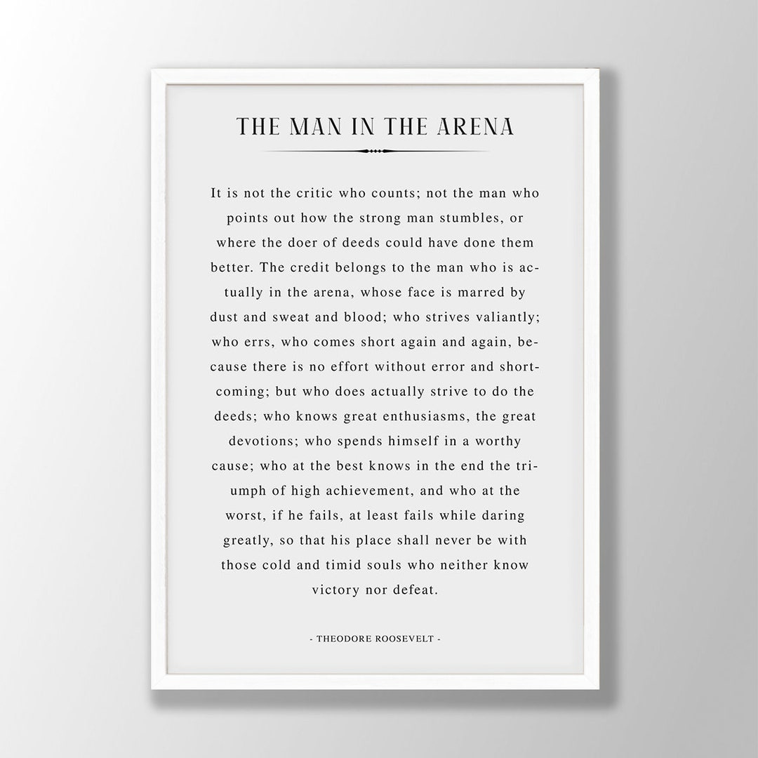 The Man In The Arena Gedicht Druck - Theodore Roosevelt Zitat within Man In The Arena Free Printable