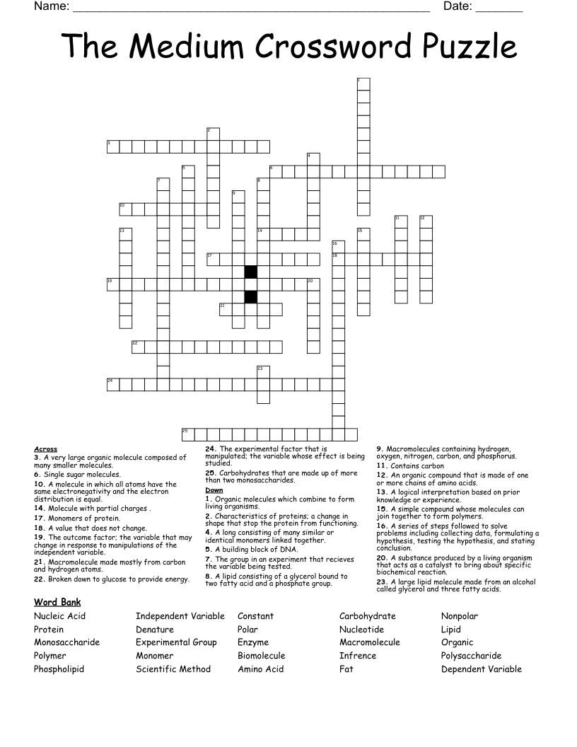The Medium Crossword Puzzle - Wordmint - Worksheets Library within Free Printable Crossword Puzzles Medium Difficulty
