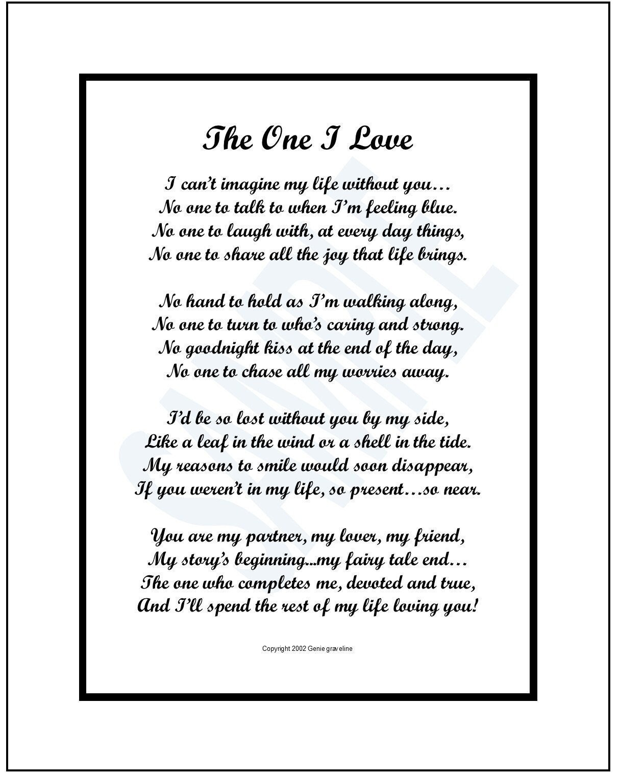 The One I Love, Digital Download, Poem Verse Print Birthday inside Free Printable Love Poems For Him