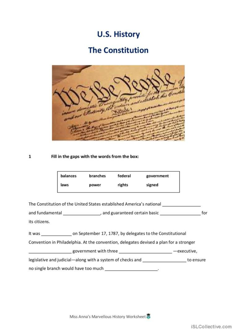 The Parts Of The Us Constitution (Free Lesson) - The Clever intended for Free Printable Us Constitution Worksheets