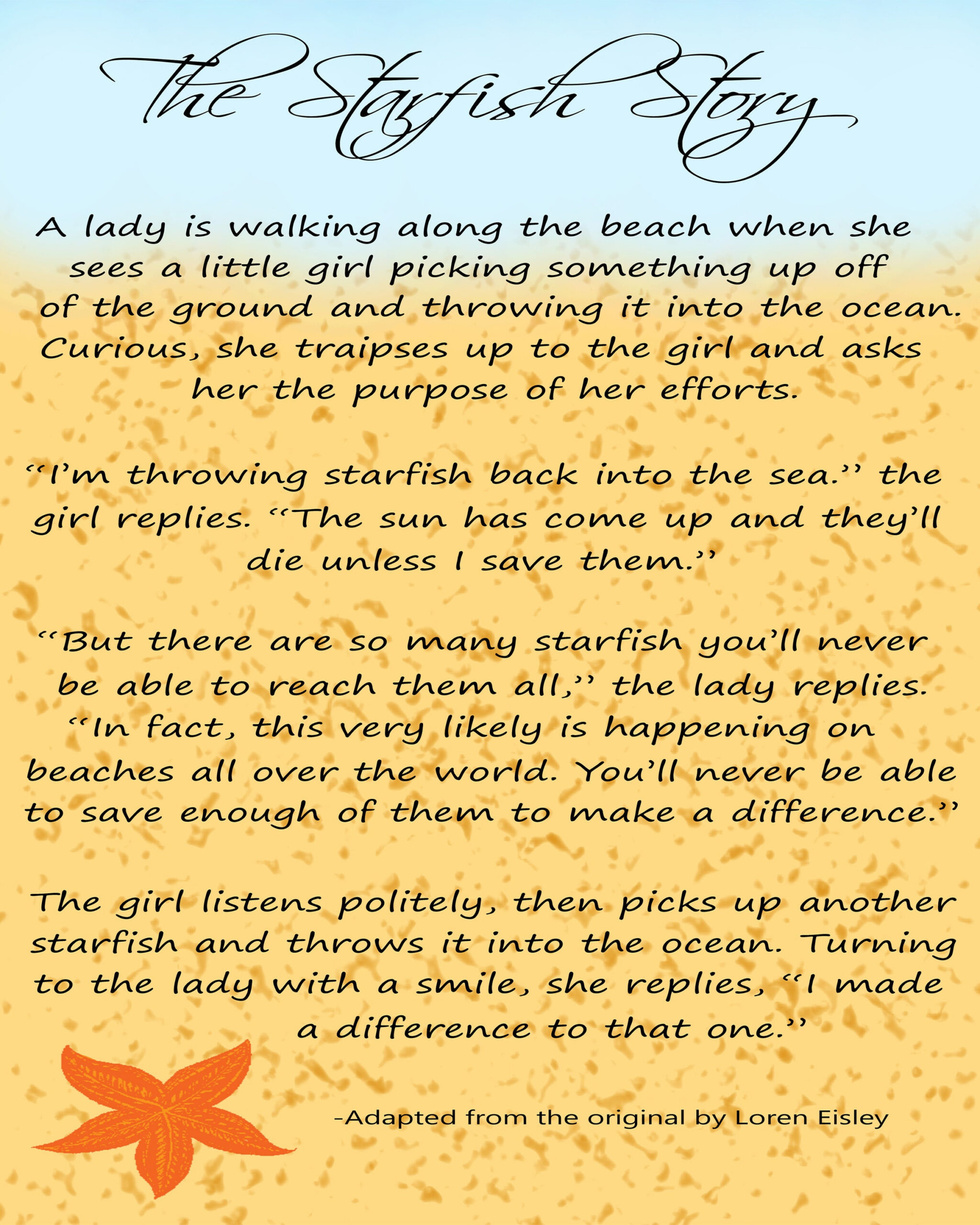 The Starfish Story, Kunstdruck, Sofort-Download, Küstendekor within Starfish Story Printable Free