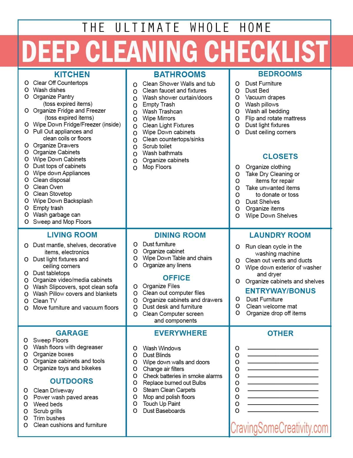 The Ultimate Printable House Cleaning Checklist • Craving Some inside Free Printable House Cleaning Checklist