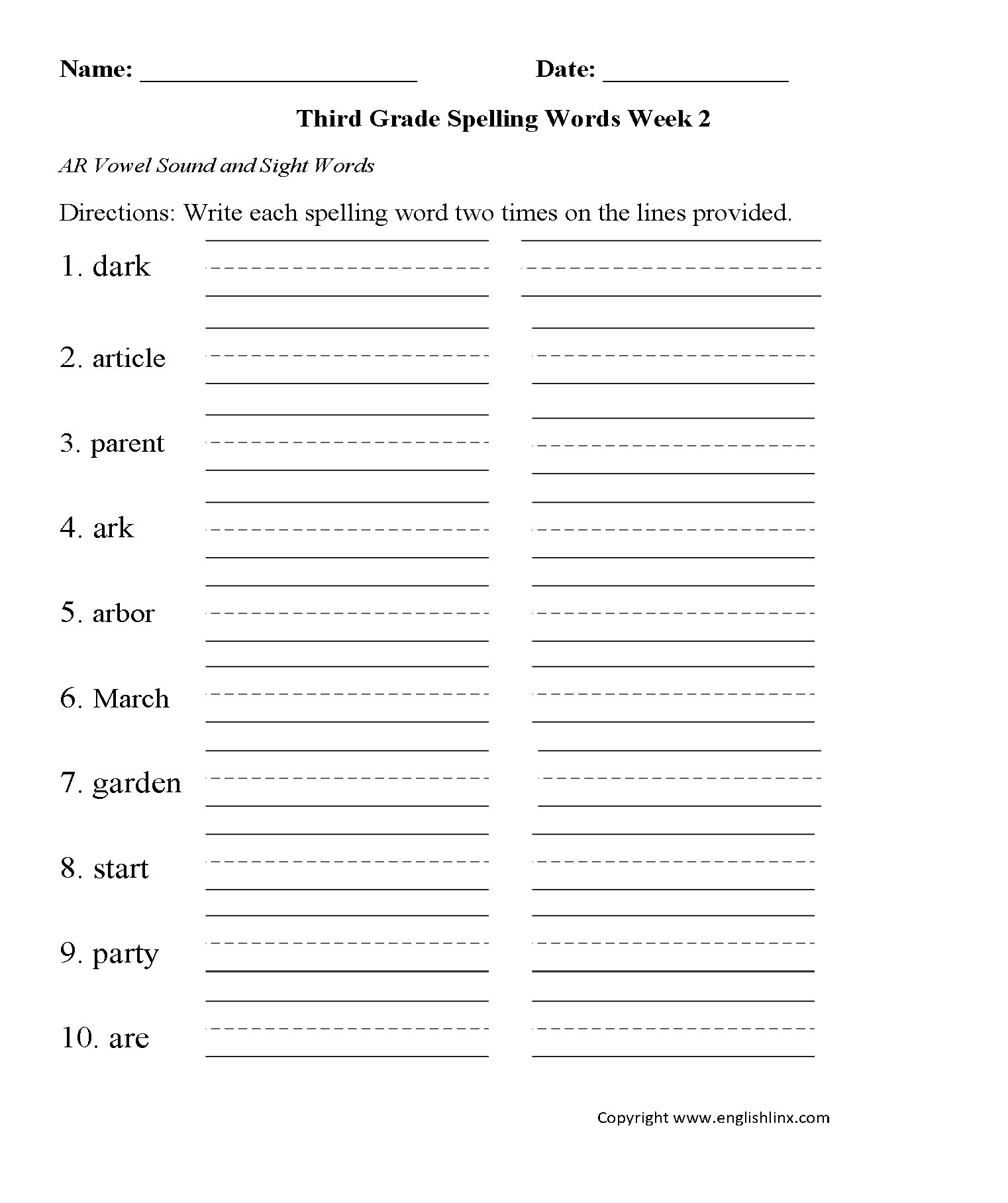 Third Grade Spelling Worksheets | Printable Word Lists & Practice within Free Printable Spelling Worksheets