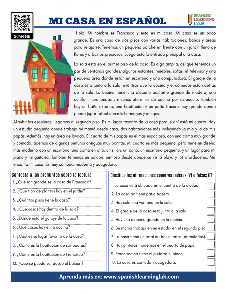 This Is My House In Spanish - Pdf Reading Worksheet - Spanish regarding Free Printable Spanish Reading Comprehension Worksheets