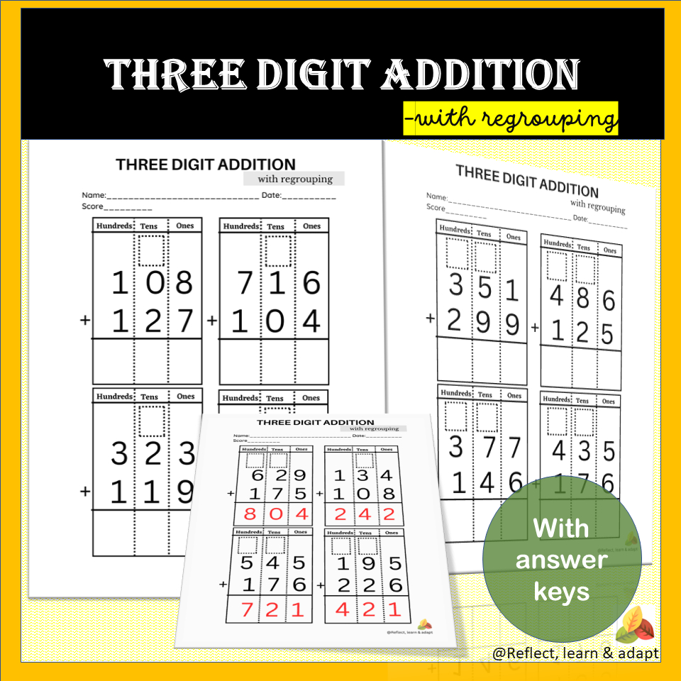 Three Digit Addition With Regrouping | Adaptive Resources - Classful throughout Homeschooling Paradise Free Printable Math Worksheets Third Grade