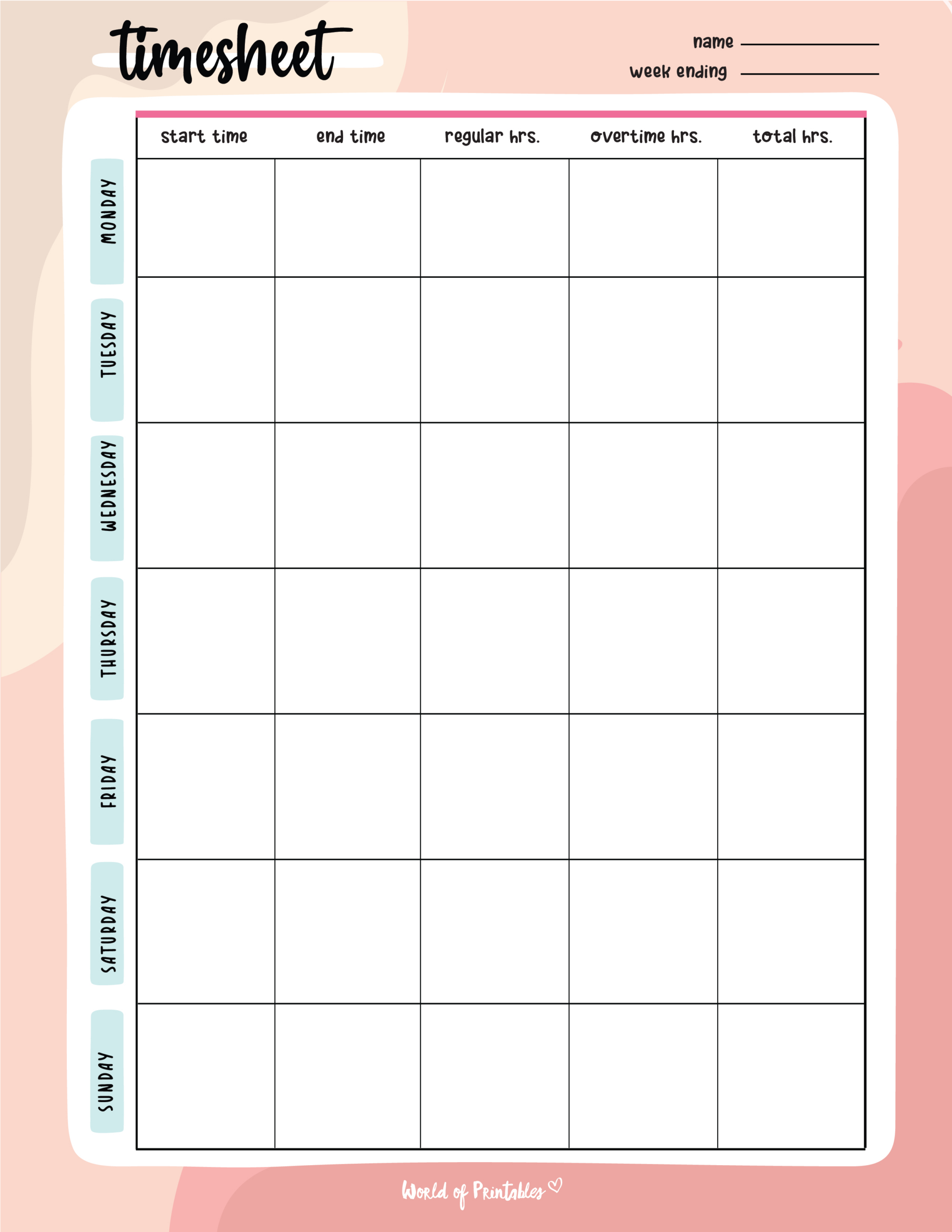 Timesheet Templates - World Of Printables throughout Time Card Templates Free Printable