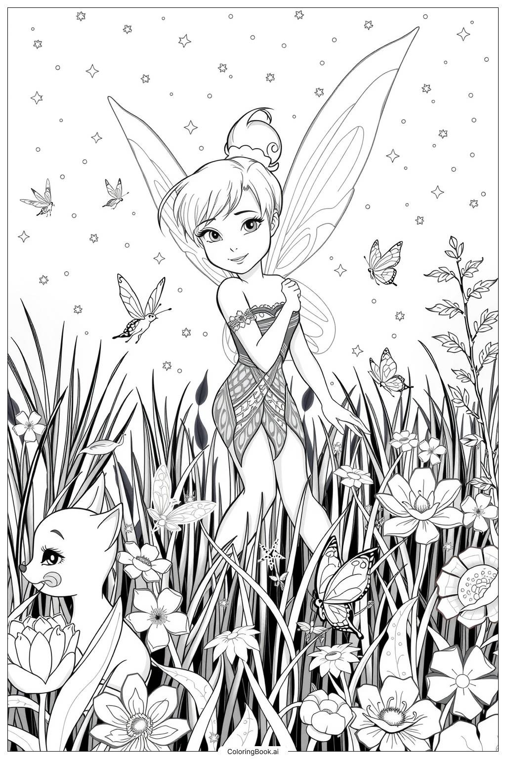 Tinkerbell Surroundedmagical Creatures In A Sparkling Meadow-2 intended for Tinkerbell Coloring Pages Printable Free