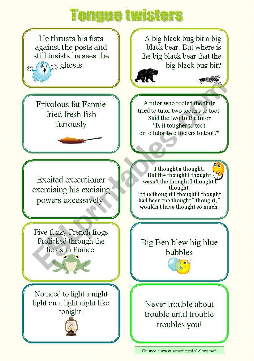 Tongue Twisters - Esl Worksheethayet with Free Printable Tongue Twisters