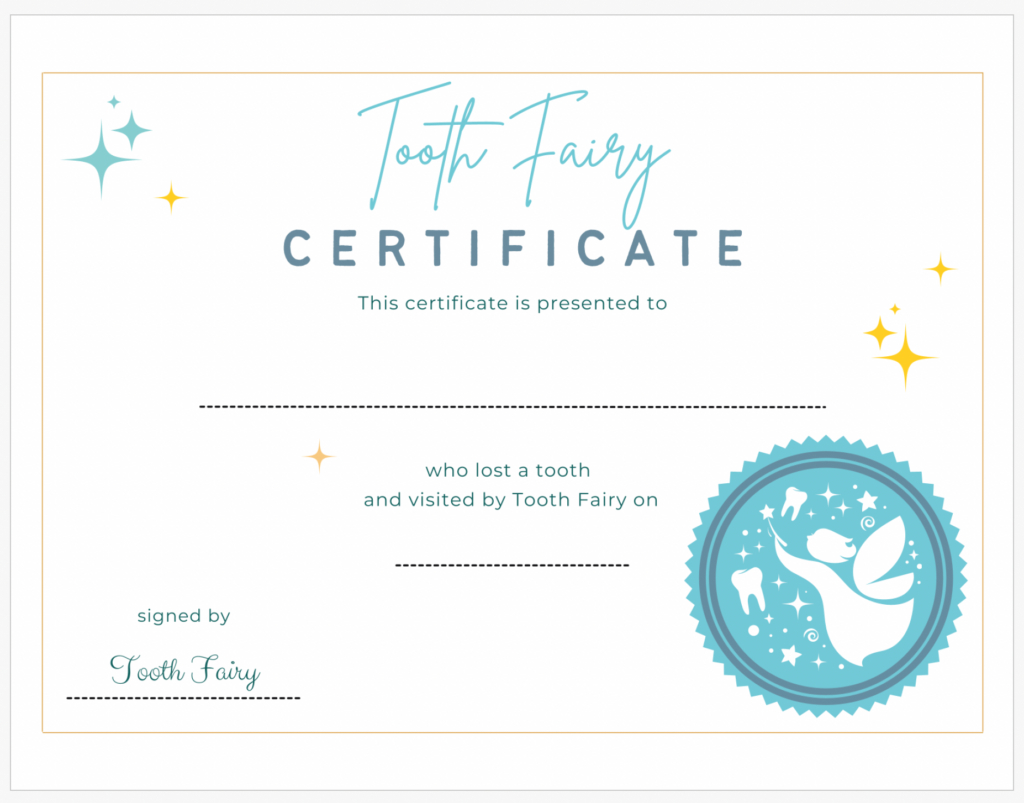 Tooth Fairy Certificate - Lakes Area Pediatric Dentistry - Michael pertaining to Free Printable Tooth Fairy Certificate
