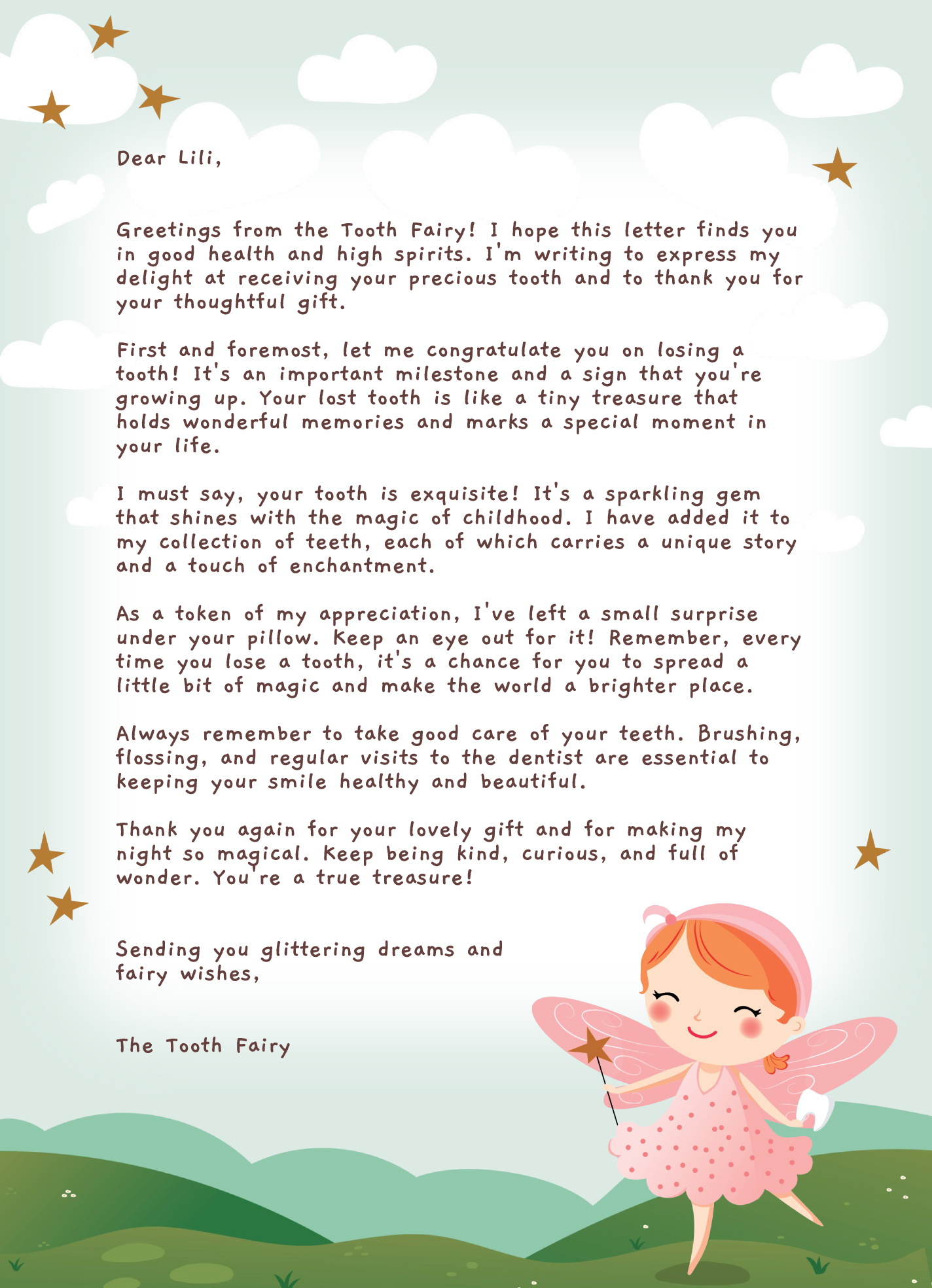 Tooth Fairy Letterhead Free Google Docs Template - Gdoc.io within Free Printable Tooth Fairy Letters