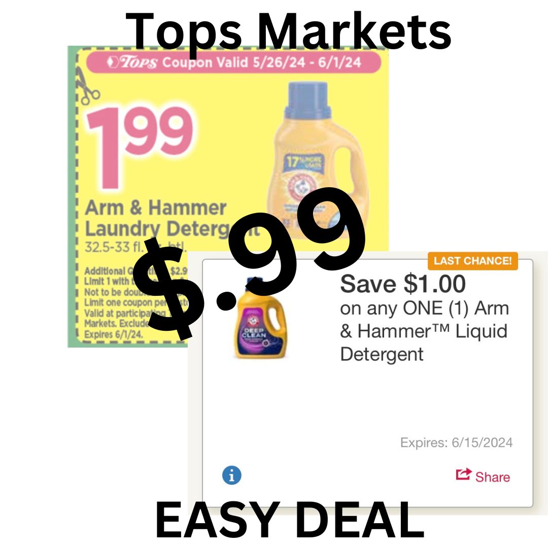 Tops Markets - 99 Cent Arm & Hammer Detergent Coupon Deal within Free Printable Arm And Hammer Laundry Detergent Coupons