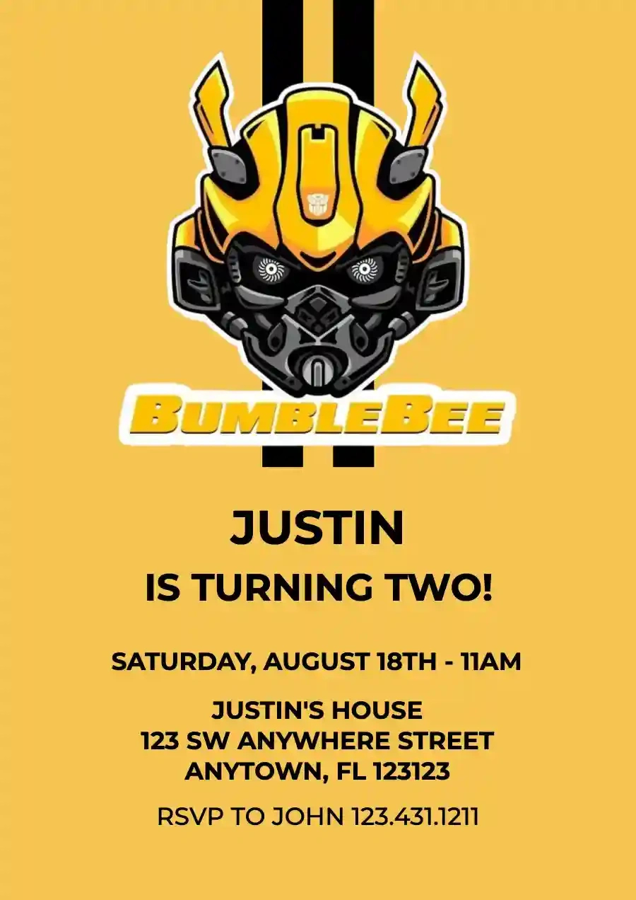 Transformer Bumble Bee - Free Kids Birthday Invitation Templates intended for Transformers Party Invitations Free Printable