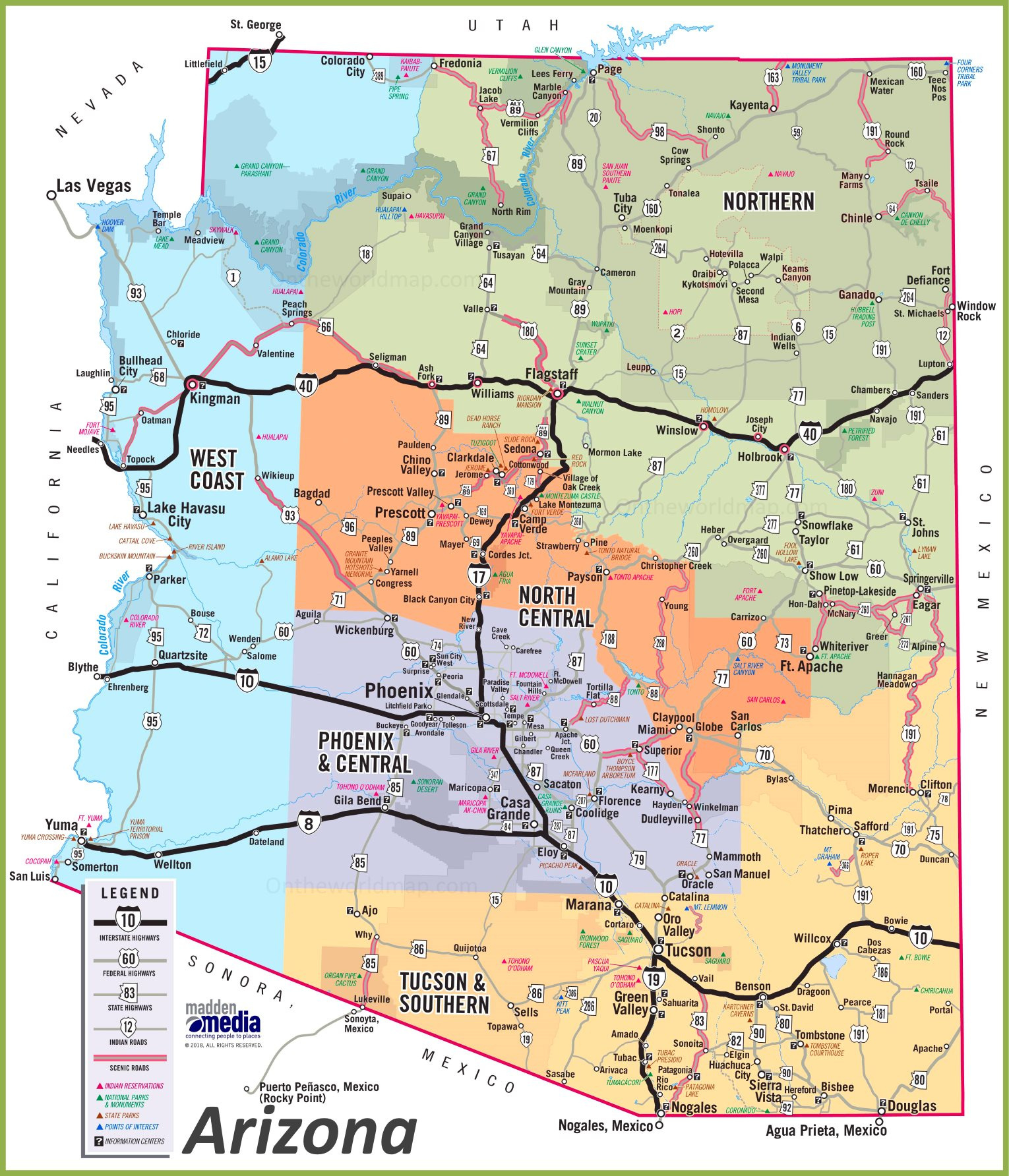 Travel Map Of Arizona - Ontheworldmap throughout Free Printable Map Of Arizona