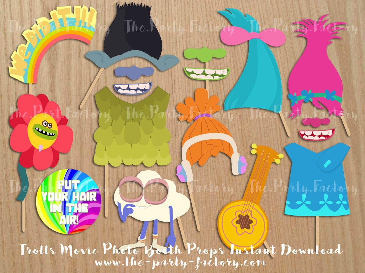 Trolls Themed Photo Booth Props Instant Download, Printables in Free Trolls Photo Booth Props Printable