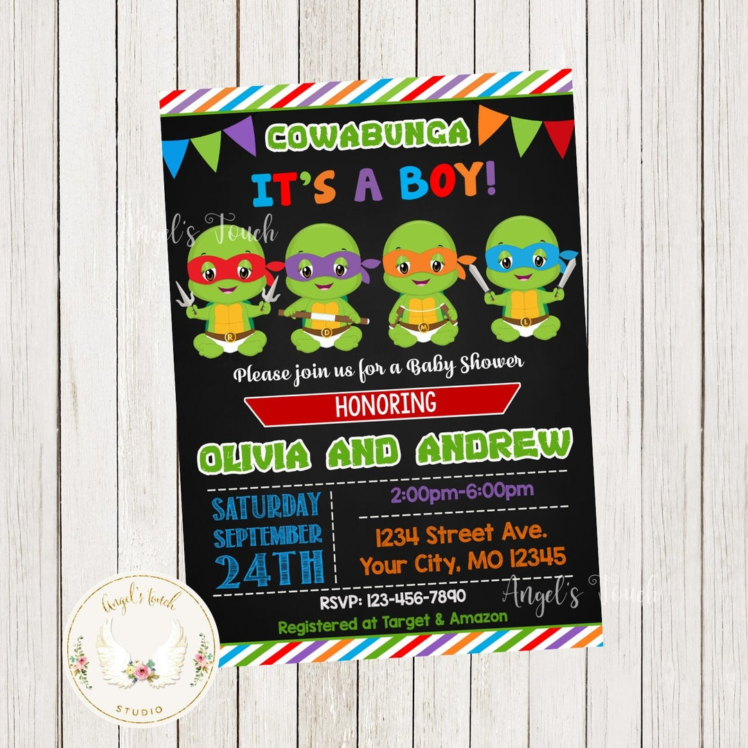 Turtles Baby Shower Invitation, Baby Ninja Turtles Invitation within Free Printable Turtle Baby Shower Invitations