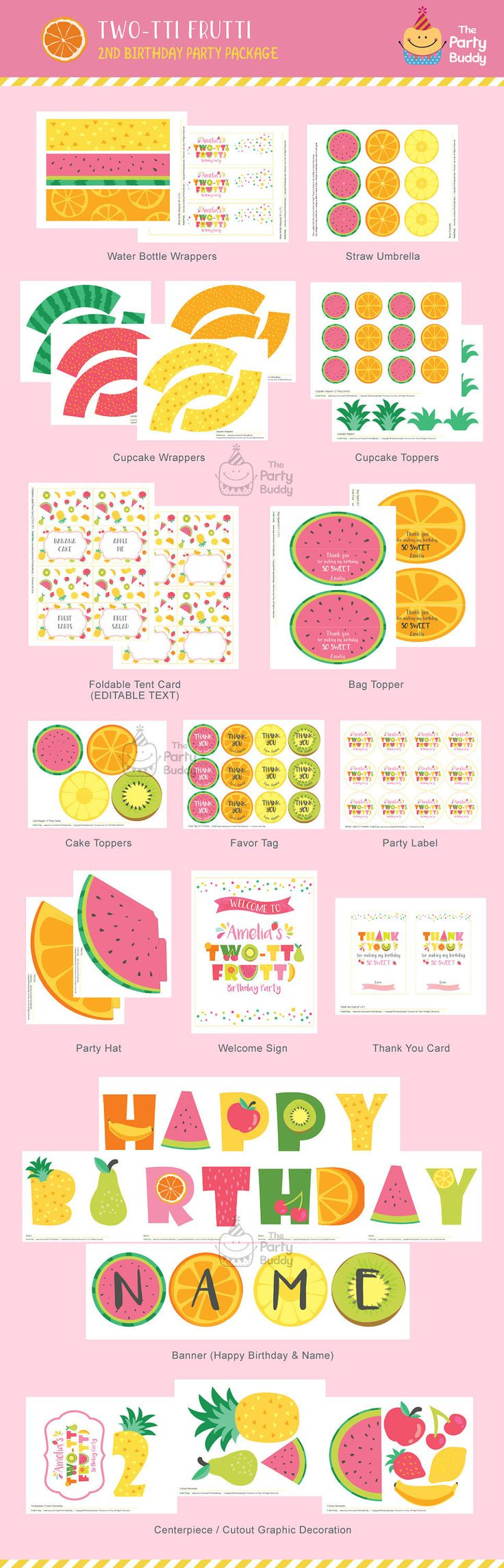 Tutti Frutti Party Printable | Mix Match A La Carte | Girls in Tutti Frutti Free Printables
