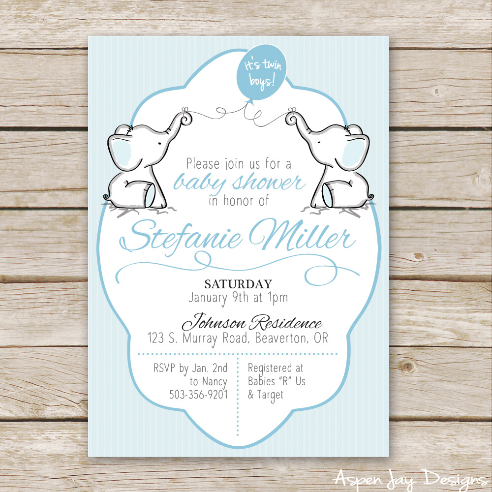 Twin Elephant Baby Shower Guest Book Printable - Aspen Jay in Free Printable Twin Baby Shower Invitations