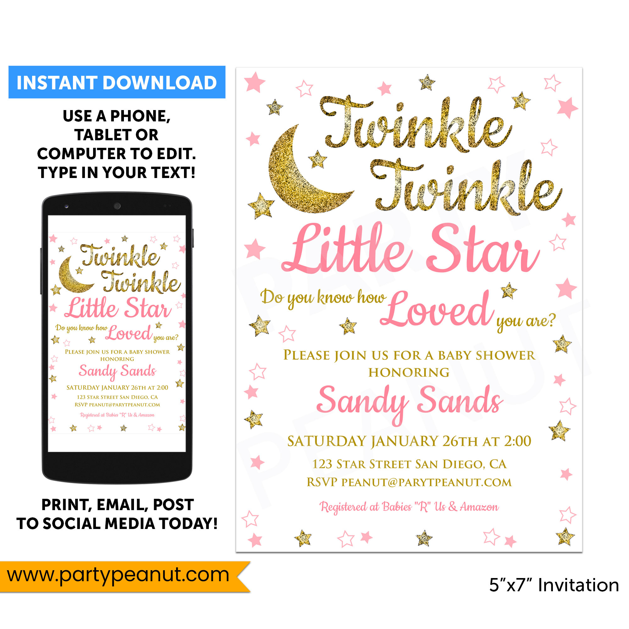 Twinkle Twinkle Little Star Baby Shower Invitation Printable regarding Free Printable Twinkle Twinkle Little Star Baby Shower Invitations