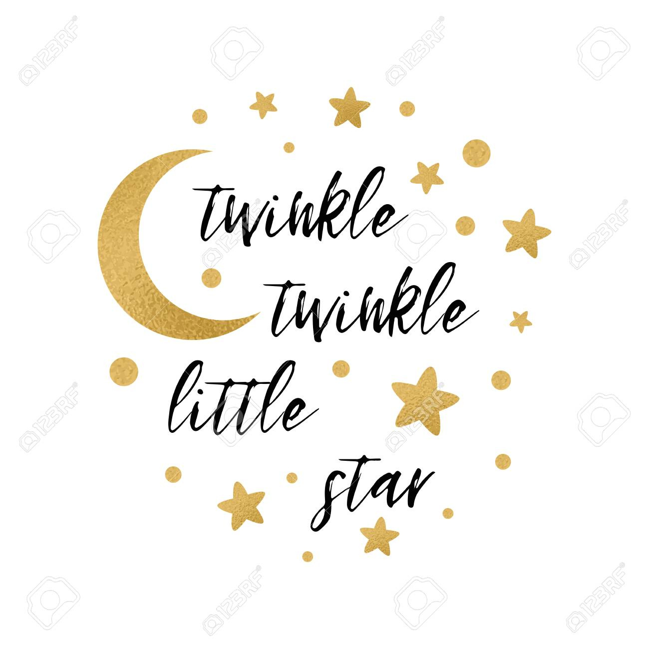 Twinkle Twinkle Little Star Text With Cute Gold Star And Moon For intended for Twinkle Twinkle Little Star Baby Shower Free Printables