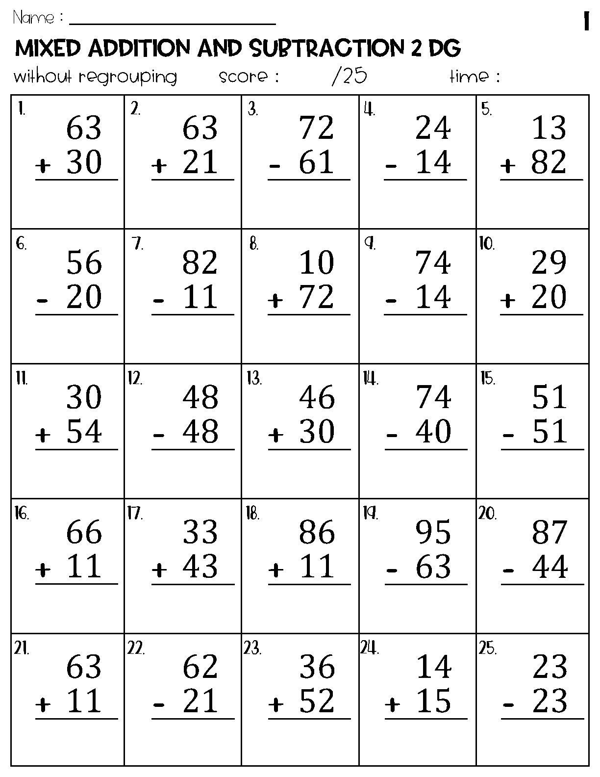 Two Digit Mixed Addition And Subtraction Without Regrouping throughout Free Printable Mixed Addition And Subtraction Worksheets