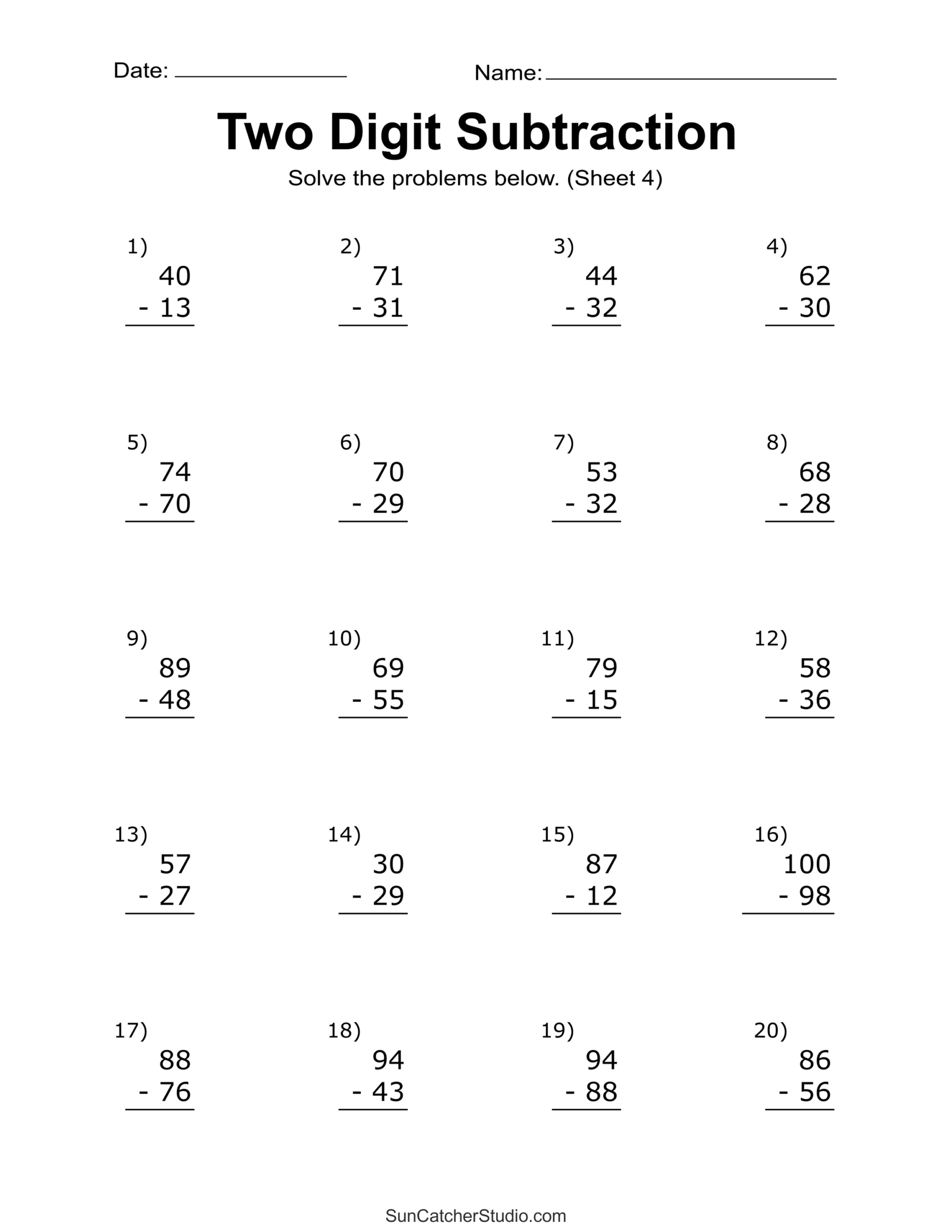 Two-Digit Subtraction Worksheets (Printable Math Drills) – Free inside Free Printable Subtraction Worksheets