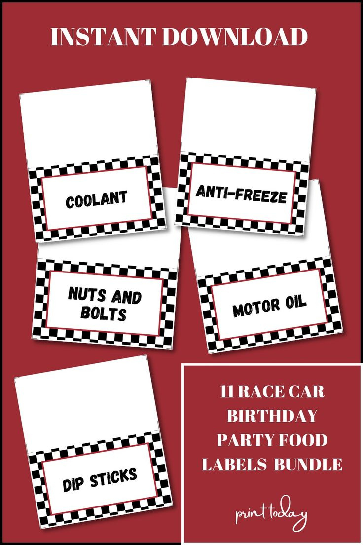 Two Fast Race Car Birthday Party Food Labels Bundle with Free Printable Cars Food Labels