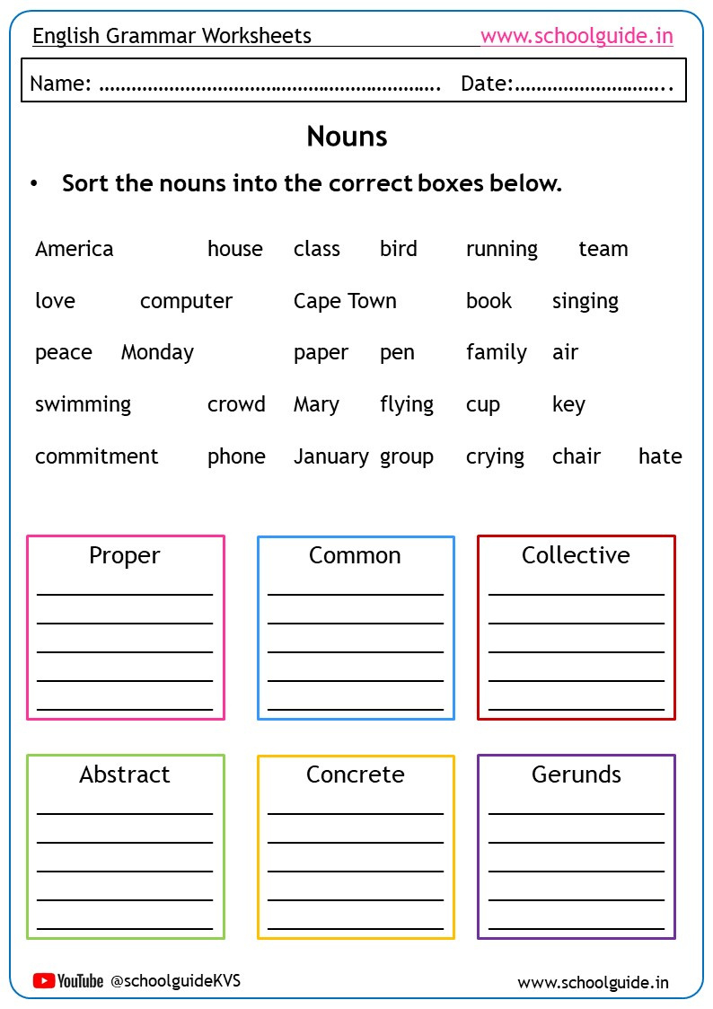 Types Of Nouns Worksheets inside Free Noun Printables
